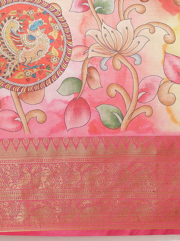 Pink Art Silk Digital Print Floral Saree with Unstitched Blouse - Hiral Fashion - Distacart
