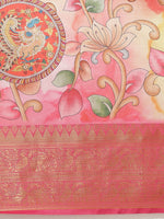 Thumbnail for Pink Art Silk Digital Print Floral Saree with Unstitched Blouse - Hiral Fashion - Distacart