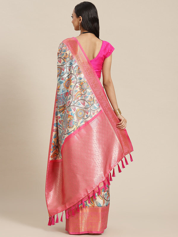 Multicolor Art Silk Digital Print Floral Saree with Unstitched Blouse - Hiral Fashion - Distacart