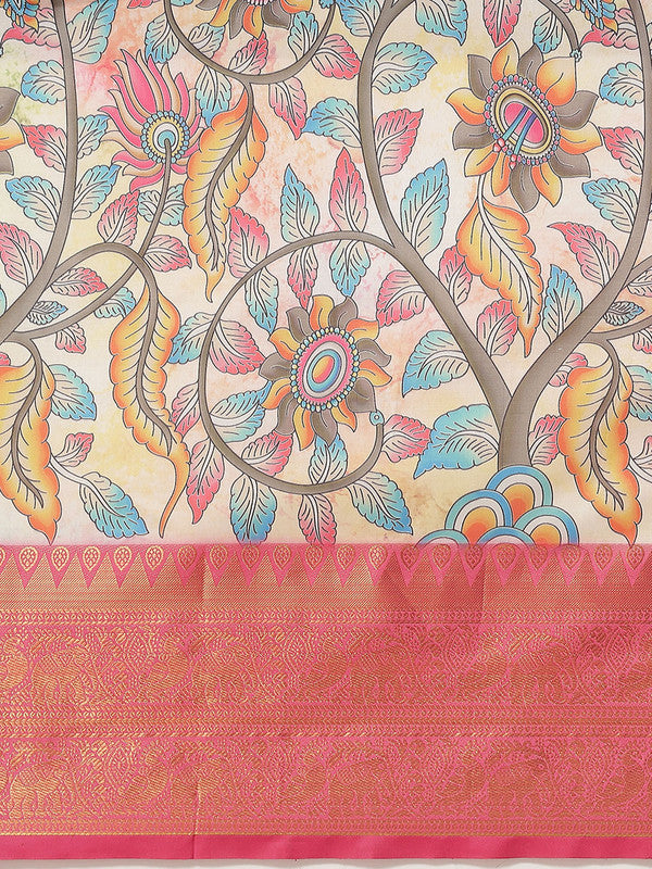 Multicolor Art Silk Digital Print Floral Saree with Unstitched Blouse - Hiral Fashion - Distacart