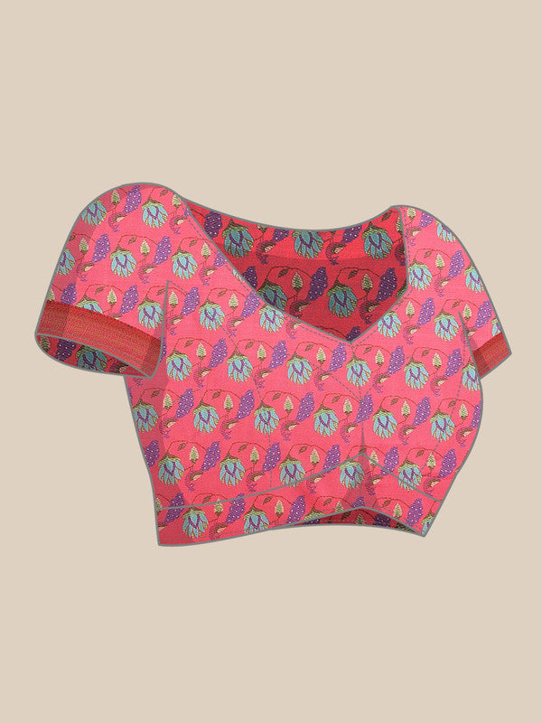 Green Art Silk Digital Print Floral Saree with Unstitched Blouse - Hiral Fashion - Distacart