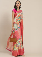 Thumbnail for Off White Art Silk Digital Print Floral Saree with Unstitched Blouse - Hiral Fashion - Distacart