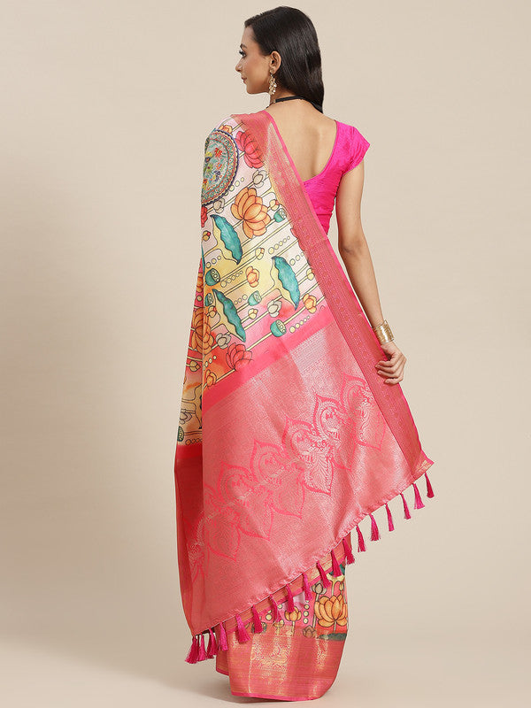 Off White Art Silk Digital Print Floral Saree with Unstitched Blouse - Hiral Fashion - Distacart
