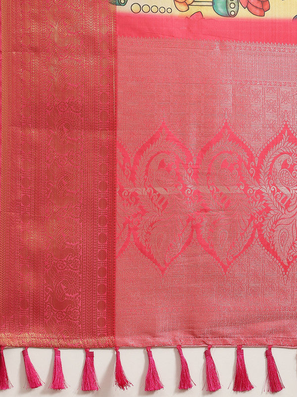 Off White Art Silk Digital Print Floral Saree with Unstitched Blouse - Hiral Fashion - Distacart