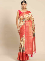 Thumbnail for Beige Art Silk Printed Kalamkari Saree with Unstitched Blouse - Hiral Fashion - Distacart