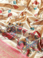 Thumbnail for Beige Art Silk Printed Kalamkari Saree with Unstitched Blouse - Hiral Fashion - Distacart