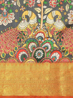 Thumbnail for Black Art Silk Printed Kalamkari Saree with Unstitched Blouse - Hiral Fashion - Distacart