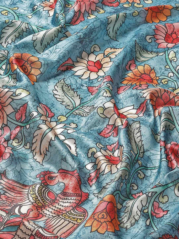 Multicolor Art Silk Printed Kalamkari Saree with Unstitched Blouse - Hiral Fashion - Distacart