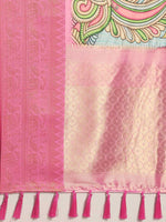 Thumbnail for Blue Art Silk Printed Kalamkari Saree with Unstitched Blouse - Hiral Fashion - Distacart