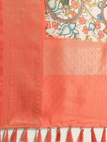 Thumbnail for White Art Silk Printed Kalamkari Saree with Unstitched Blouse - Hiral Fashion - Distacart