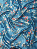 Thumbnail for Turquoise Pure Silk Digital Print Floral Saree with Unstitched Blouse - Hiral Fashion - Distacart