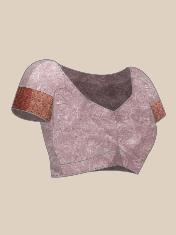 Beige Pure Silk Digital Print Floral Saree with Unstitched Blouse - Hiral Fashion - Distacart