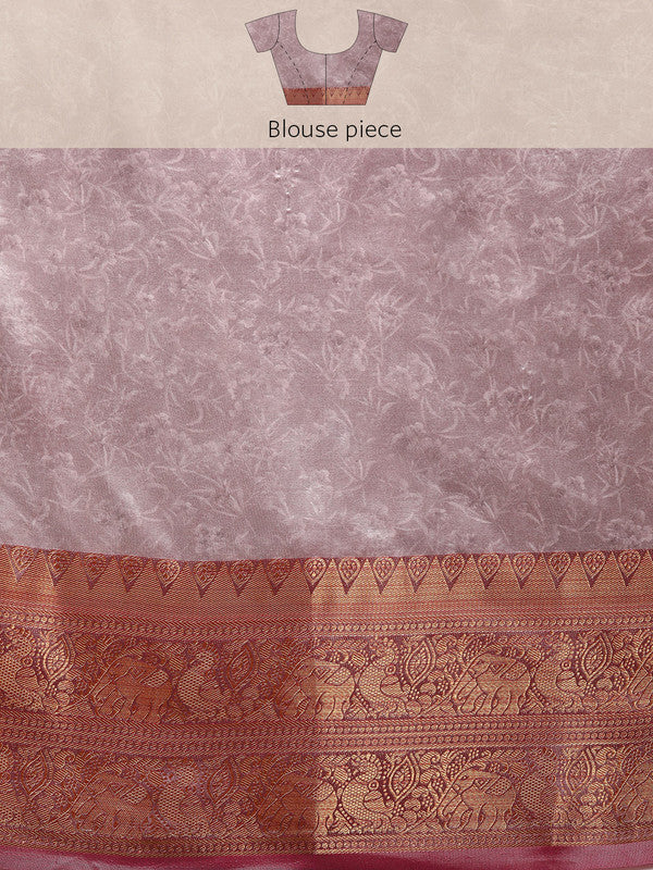 Beige Pure Silk Digital Print Floral Saree with Unstitched Blouse - Hiral Fashion - Distacart