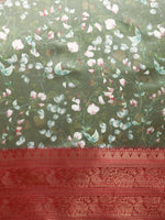 Thumbnail for Olive Pure Silk Digital Print Floral Saree with Unstitched Blouse - Hiral Fashion - Distacart