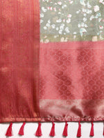 Thumbnail for Olive Pure Silk Digital Print Floral Saree with Unstitched Blouse - Hiral Fashion - Distacart