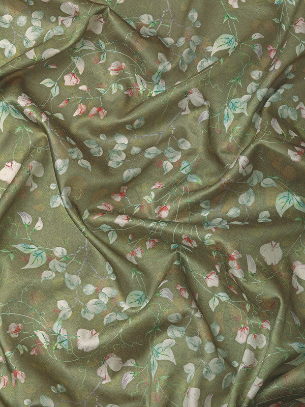 Olive Pure Silk Digital Print Floral Saree with Unstitched Blouse - Hiral Fashion - Distacart