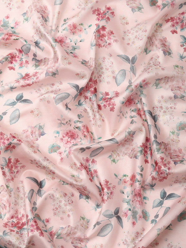 Light Pink Pure Silk Digital Print Floral Saree with Unstitched Blouse - Hiral Fashion - Distacart