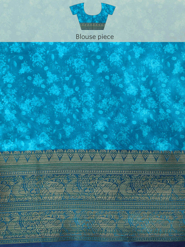 Light Pink Pure Silk Digital Print Floral Saree with Unstitched Blouse - Hiral Fashion - Distacart