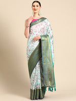 Thumbnail for Green Pure Silk Digital Print Floral Saree with Unstitched Blouse - Hiral Fashion - Distacart