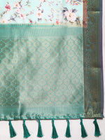 Thumbnail for Green Pure Silk Digital Print Floral Saree with Unstitched Blouse - Hiral Fashion - Distacart