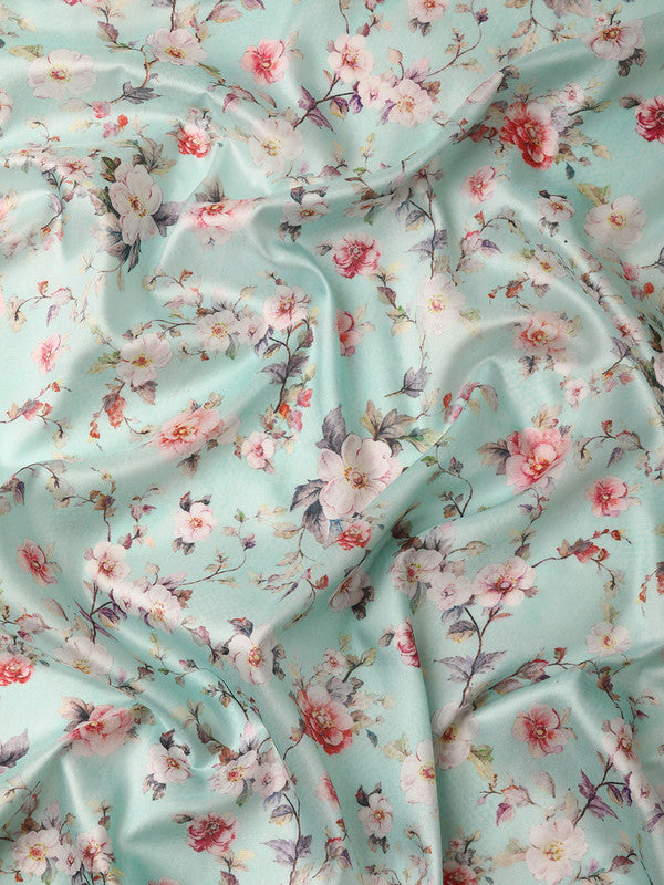 Green Pure Silk Digital Print Floral Saree with Unstitched Blouse - Hiral Fashion - Distacart