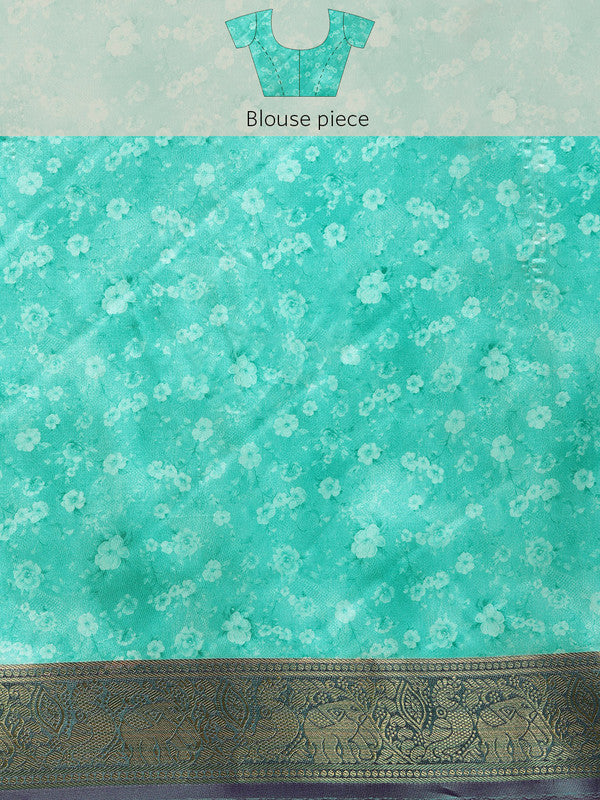 Green Pure Silk Digital Print Floral Saree with Unstitched Blouse - Hiral Fashion - Distacart
