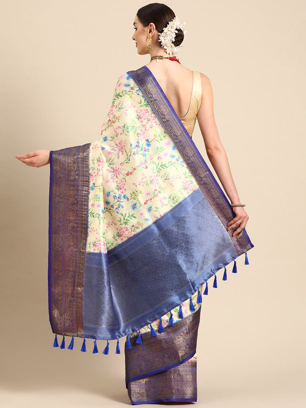 Multicolor Pure Silk Digital Print Floral Saree with Unstitched Blouse - Hiral Fashion - Distacart