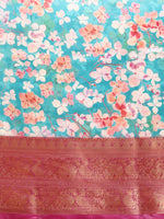 Thumbnail for Turquoise Pure Silk Digital Print Floral Saree with Unstitched Blouse - Hiral Fashion - Distacart
