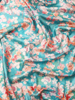 Thumbnail for Turquoise Pure Silk Digital Print Floral Saree with Unstitched Blouse - Hiral Fashion - Distacart