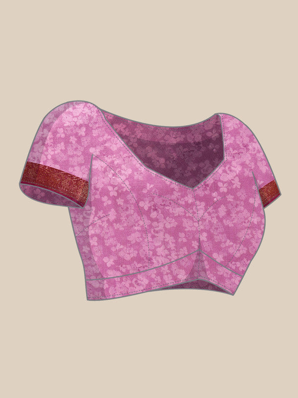 Turquoise Pure Silk Digital Print Floral Saree with Unstitched Blouse - Hiral Fashion - Distacart