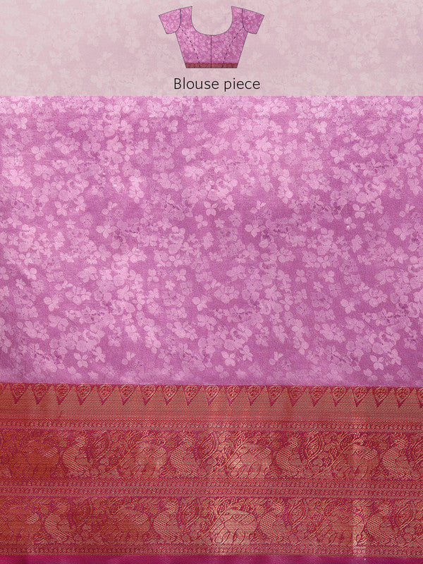 Turquoise Pure Silk Digital Print Floral Saree with Unstitched Blouse - Hiral Fashion - Distacart