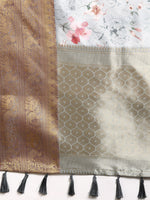 Thumbnail for Gray Pure Silk Digital Print Floral Saree with Unstitched Blouse - Hiral Fashion - Distacart