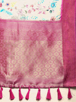 Thumbnail for Off White Pure Silk Digital Print Floral Saree with Unstitched Blouse - Hiral Fashion - Distacart