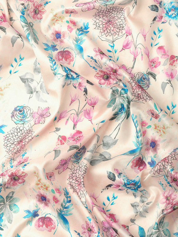 Off White Pure Silk Digital Print Floral Saree with Unstitched Blouse - Hiral Fashion - Distacart