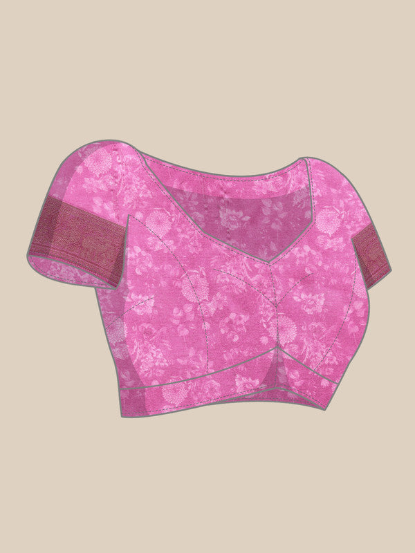 Off White Pure Silk Digital Print Floral Saree with Unstitched Blouse - Hiral Fashion - Distacart