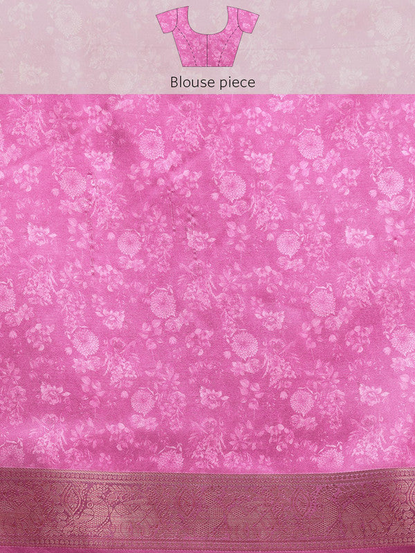 Off White Pure Silk Digital Print Floral Saree with Unstitched Blouse - Hiral Fashion - Distacart