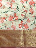 Thumbnail for Green Pure Silk Digital Print Floral Saree with Unstitched Blouse - Hiral Fashion - Distacart