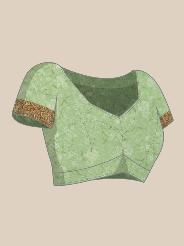 Green Pure Silk Digital Print Floral Saree with Unstitched Blouse - Hiral Fashion - Distacart