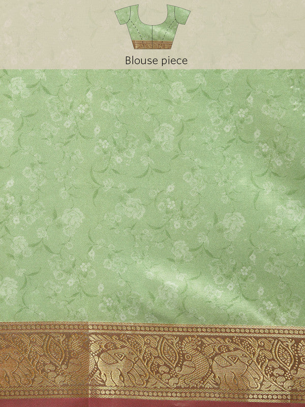 Green Pure Silk Digital Print Floral Saree with Unstitched Blouse - Hiral Fashion - Distacart