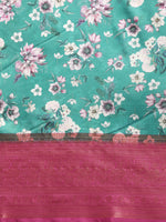 Thumbnail for Turquoise Pure Silk Digital Print Floral Saree with Unstitched Blouse - Hiral Fashion - Distacart