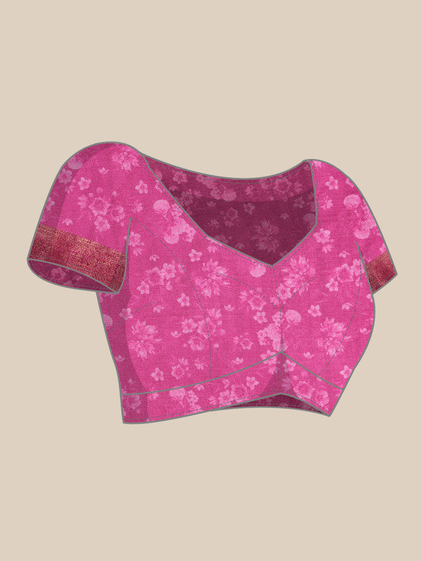 Turquoise Pure Silk Digital Print Floral Saree with Unstitched Blouse - Hiral Fashion - Distacart