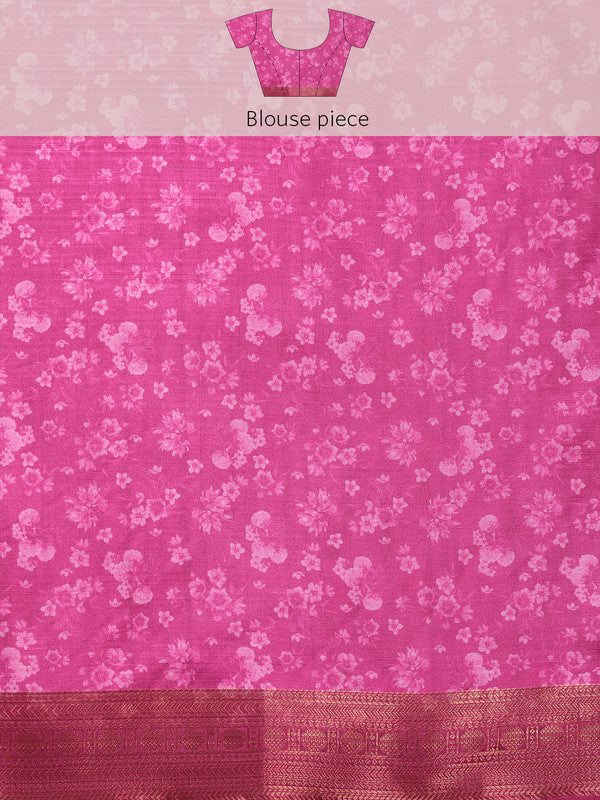 Turquoise Pure Silk Digital Print Floral Saree with Unstitched Blouse - Hiral Fashion - Distacart