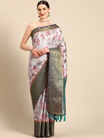 Thumbnail for Gray Pure Silk Digital Print Floral Saree with Unstitched Blouse - Hiral Fashion - Distacart