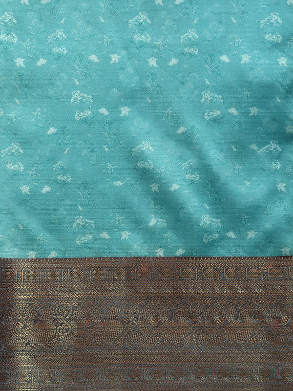 Gray Pure Silk Digital Print Floral Saree with Unstitched Blouse - Hiral Fashion - Distacart