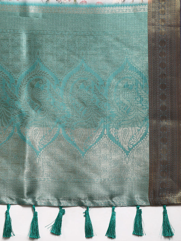 Gray Pure Silk Digital Print Floral Saree with Unstitched Blouse - Hiral Fashion - Distacart