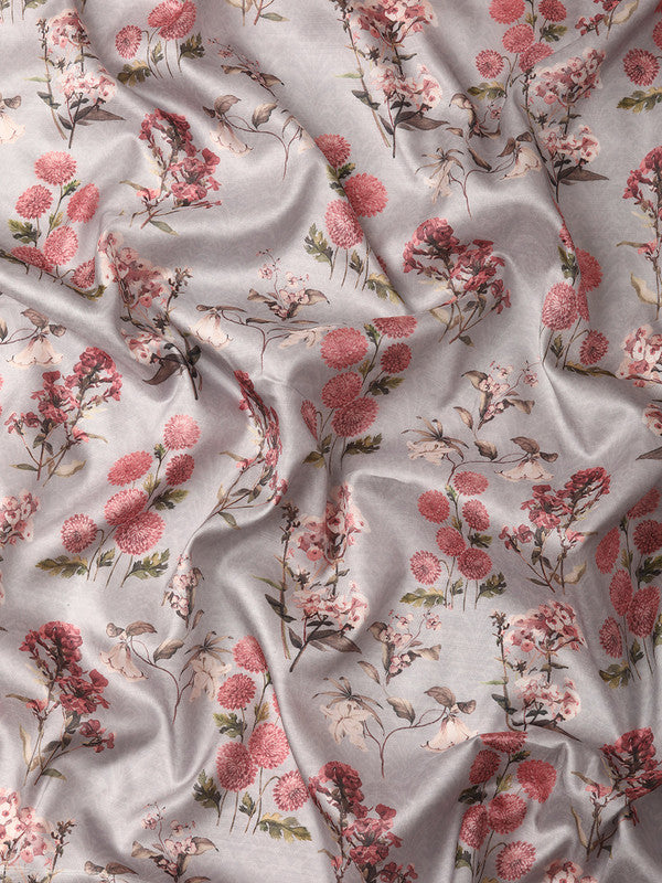 Gray Pure Silk Digital Print Floral Saree with Unstitched Blouse - Hiral Fashion - Distacart