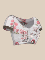 Thumbnail for Gray Pure Silk Digital Print Floral Saree with Unstitched Blouse - Hiral Fashion - Distacart