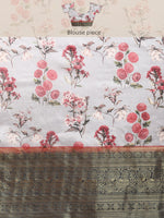 Thumbnail for Gray Pure Silk Digital Print Floral Saree with Unstitched Blouse - Hiral Fashion - Distacart