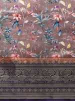 Thumbnail for Brown Pure Silk Digital Print Floral Saree with Unstitched Blouse - Hiral Fashion - Distacart