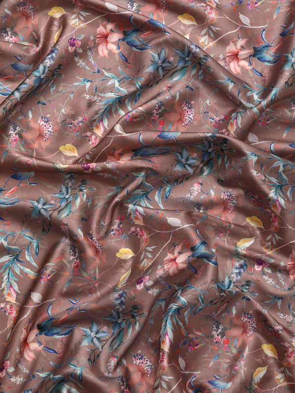 Brown Pure Silk Digital Print Floral Saree with Unstitched Blouse - Hiral Fashion - Distacart